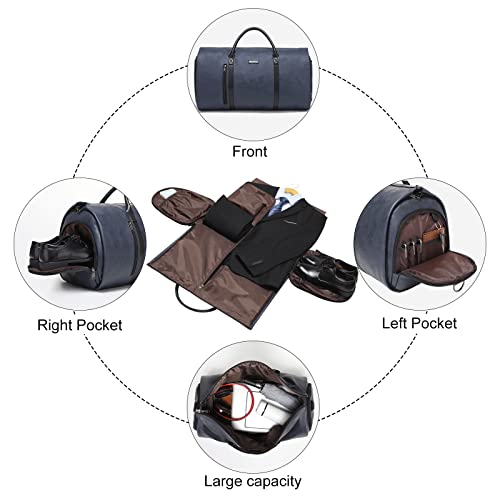 Modoker Convertible Leather Garment Bag, Carry on Garment Bags for Travel, Garment Duffel Bag, Gifts for Men Women Business Waterproof Suitcase Suit Travel Bags, Blue - Image 4