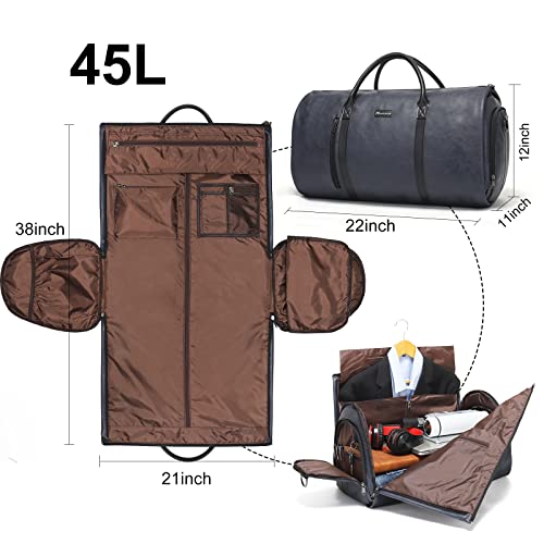 Modoker Convertible Leather Garment Bag, Carry on Garment Bags for Travel, Garment Duffel Bag, Gifts for Men Women Business Waterproof Suitcase Suit Travel Bags, Blue - Image 5