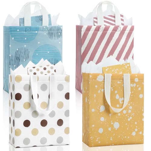 STYPOP 10 Gift Bags Medium Size 4 Pack Includes Tissue Paper Cards Reusable NonWoven Gift Bags with handles Perfect for Birthday Wedding Baby Shower Party Holiday 10 x 8 x 4 - Image 2