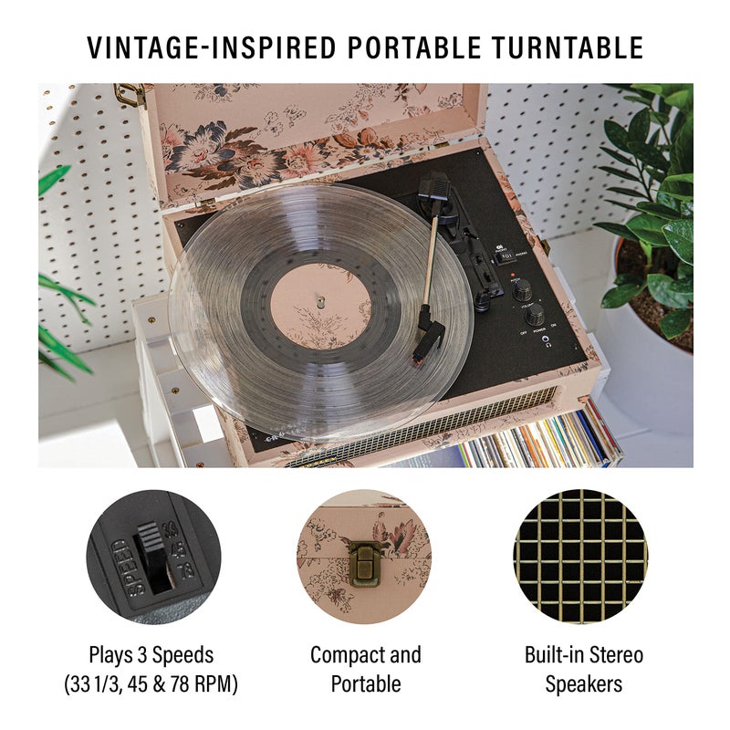 Crosley كروسلي CR8017B-FL فويجر مشغل أسطوانات فنتج محمول مع بلوتوث داخلي/خارجي ومكبرات صوت مدمجة، مزهر - Image 2