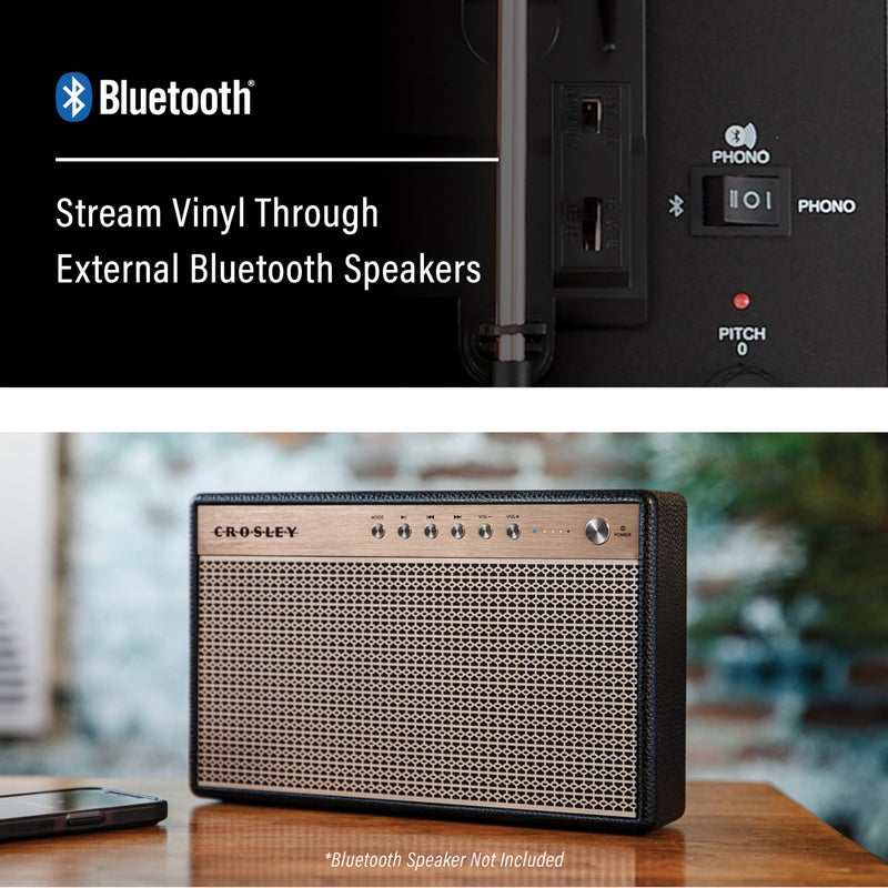 Crosley كروسلي CR8017B-FL فويجر مشغل أسطوانات فنتج محمول مع بلوتوث داخلي/خارجي ومكبرات صوت مدمجة، مزهر - Image 5