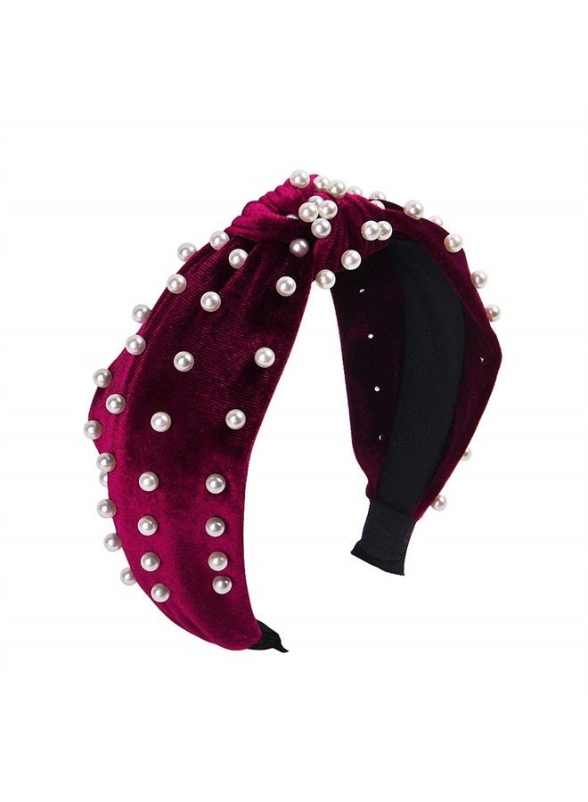 Headbands for Women Pearl Headbands - 1PCS Twisted Faux Pearl Velvet Headband Elegant Bling Hair Clip Hairpins Headwear Barrette Styling Tools Accessories,Red