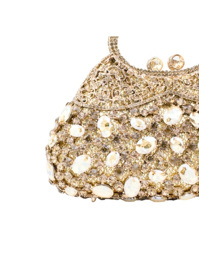 Dollar's Crystal Clutch Purse for Women CP65, Metal Rhinestone Handheld Bag, Luxury Party Wedding Bridal Evening Handbag, Sparkling Formal Occasion Mini Clutch Bag (Gold) - Image 2
