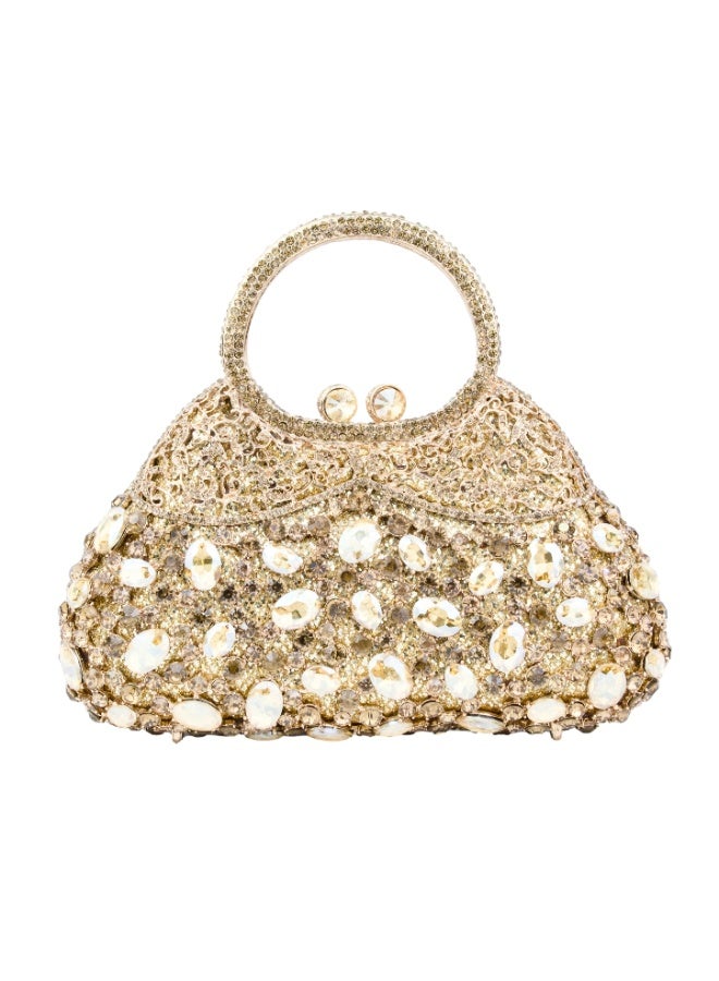 Dollar's Crystal Clutch Purse for Women CP65, Metal Rhinestone Handheld Bag, Luxury Party Wedding Bridal Evening Handbag, Sparkling Formal Occasion Mini Clutch Bag (Gold) - Image 1