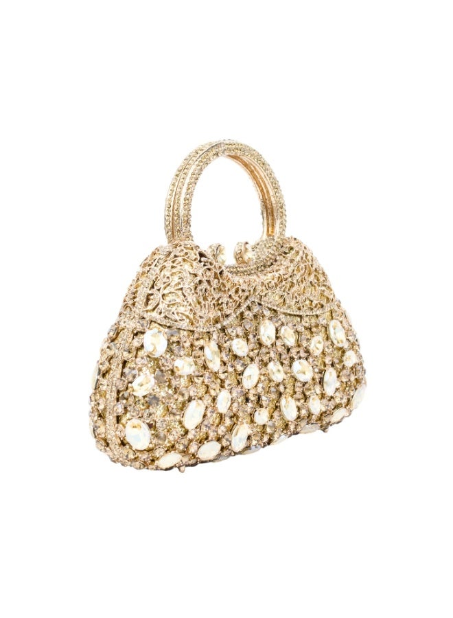 Dollar's Crystal Clutch Purse for Women CP65, Metal Rhinestone Handheld Bag, Luxury Party Wedding Bridal Evening Handbag, Sparkling Formal Occasion Mini Clutch Bag (Gold) - Image 4