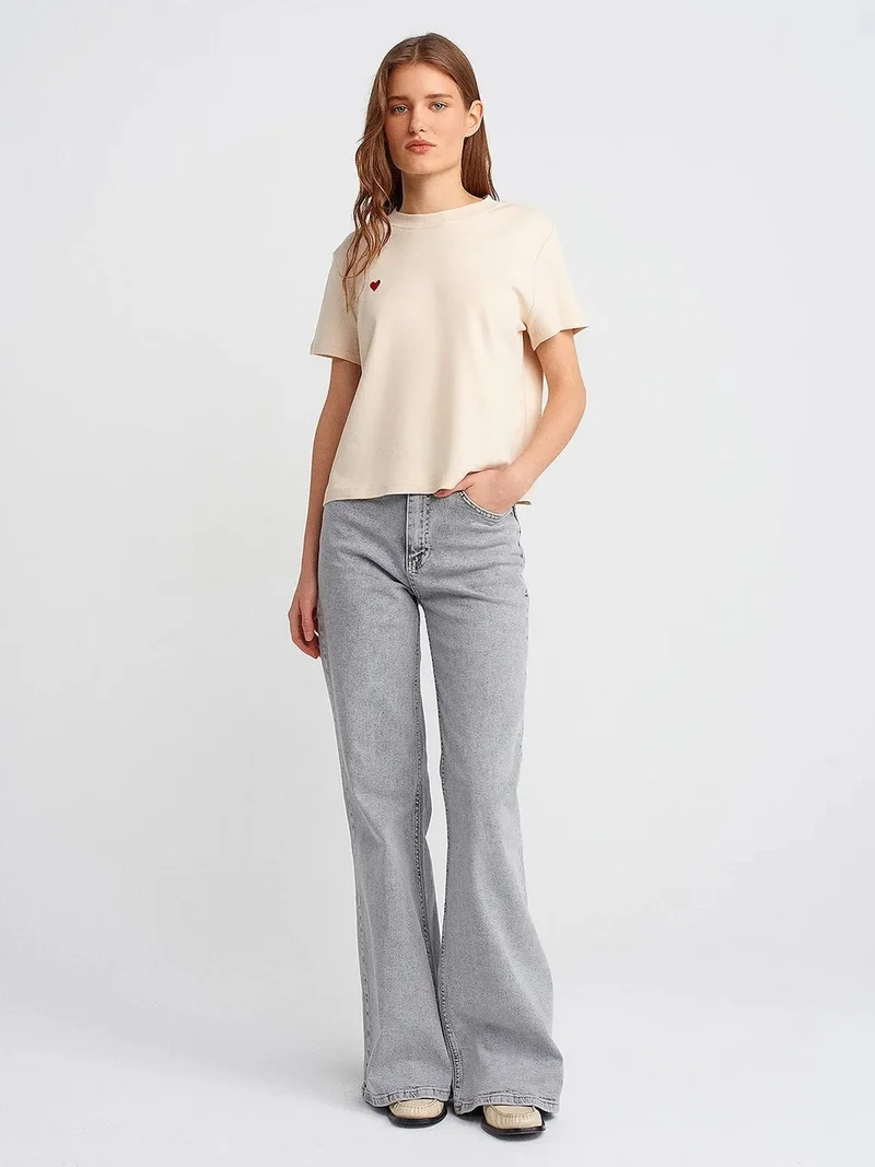 ديلفين DILVIN Women's Cotton Crew Neck T-Shirt With Embroidery