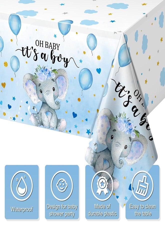 FunnyPars 3 Pack Elephant Baby Shower Tablecloth Decorations, Elephant Baby Shower Decorations, Plastic Tablecloth Table Cover Backdrop for Baby Boy Girl Gender Reveal Party Supplies, 54 x 108 Inch, Blue - Image 3