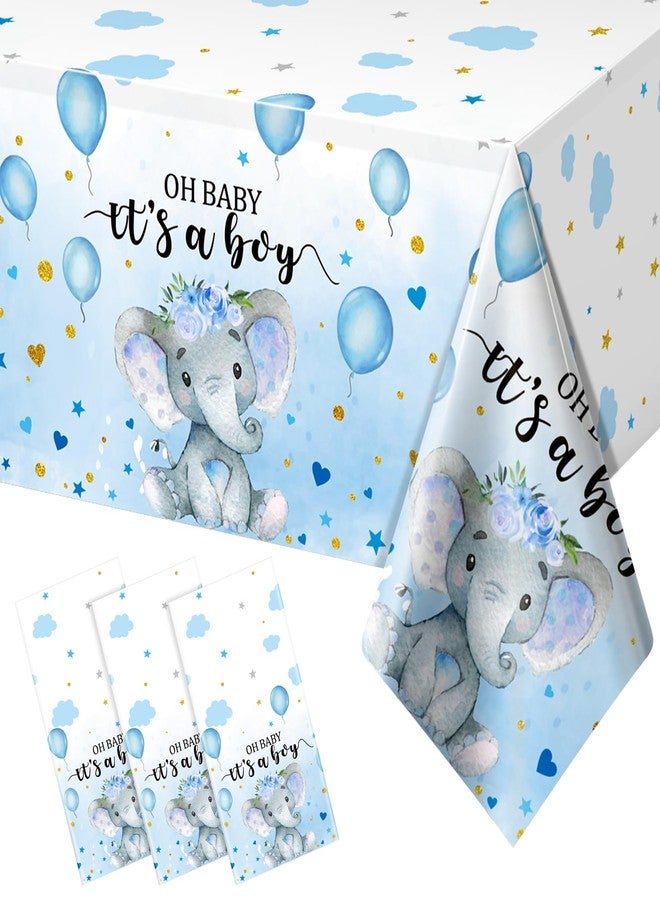 FunnyPars 3 Pack Elephant Baby Shower Tablecloth Decorations, Elephant Baby Shower Decorations, Plastic Tablecloth Table Cover Backdrop for Baby Boy Girl Gender Reveal Party Supplies, 54 x 108 Inch, Blue - Image 1