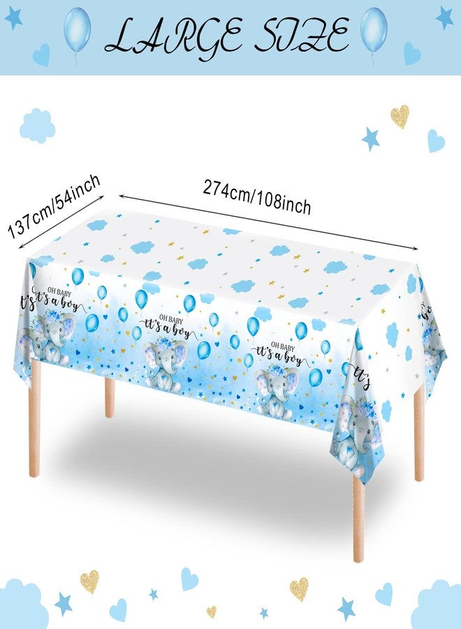 FunnyPars 3 Pack Elephant Baby Shower Tablecloth Decorations, Elephant Baby Shower Decorations, Plastic Tablecloth Table Cover Backdrop for Baby Boy Girl Gender Reveal Party Supplies, 54 x 108 Inch, Blue - Image 4