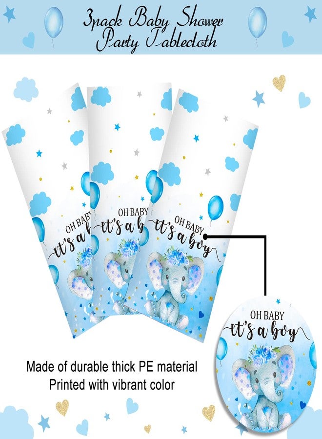 FunnyPars 3 Pack Elephant Baby Shower Tablecloth Decorations, Elephant Baby Shower Decorations, Plastic Tablecloth Table Cover Backdrop for Baby Boy Girl Gender Reveal Party Supplies, 54 x 108 Inch, Blue - Image 2