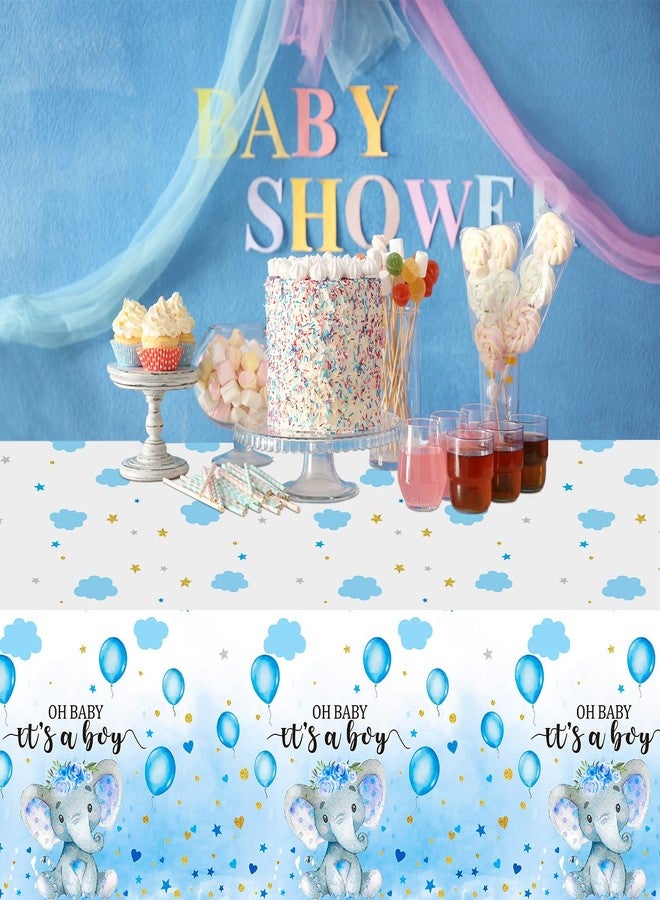 FunnyPars 3 Pack Elephant Baby Shower Tablecloth Decorations, Elephant Baby Shower Decorations, Plastic Tablecloth Table Cover Backdrop for Baby Boy Girl Gender Reveal Party Supplies, 54 x 108 Inch, Blue - Image 5