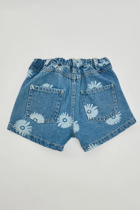 أر أند بي Printed Denim Shorts with Button Closure