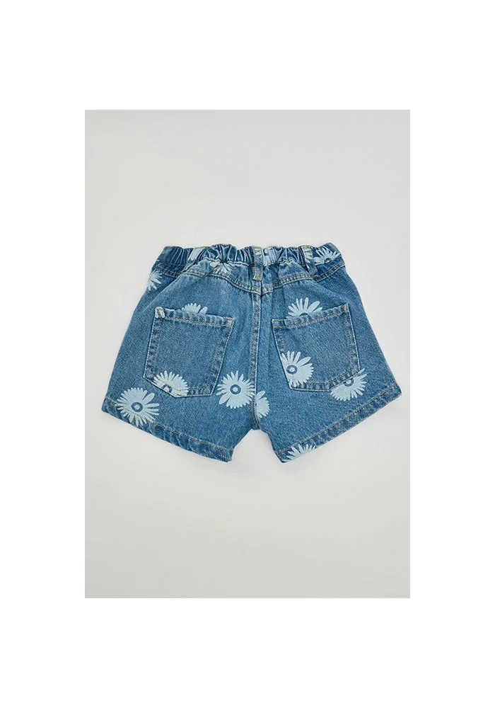 R&b Printed Denim Shorts with Button Closure