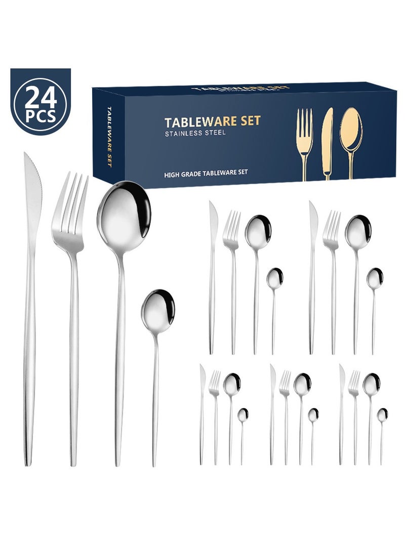 KUYING Stainless Steel Tableware Set Of 24 Pieces Western Knife Fork Spoon Set 