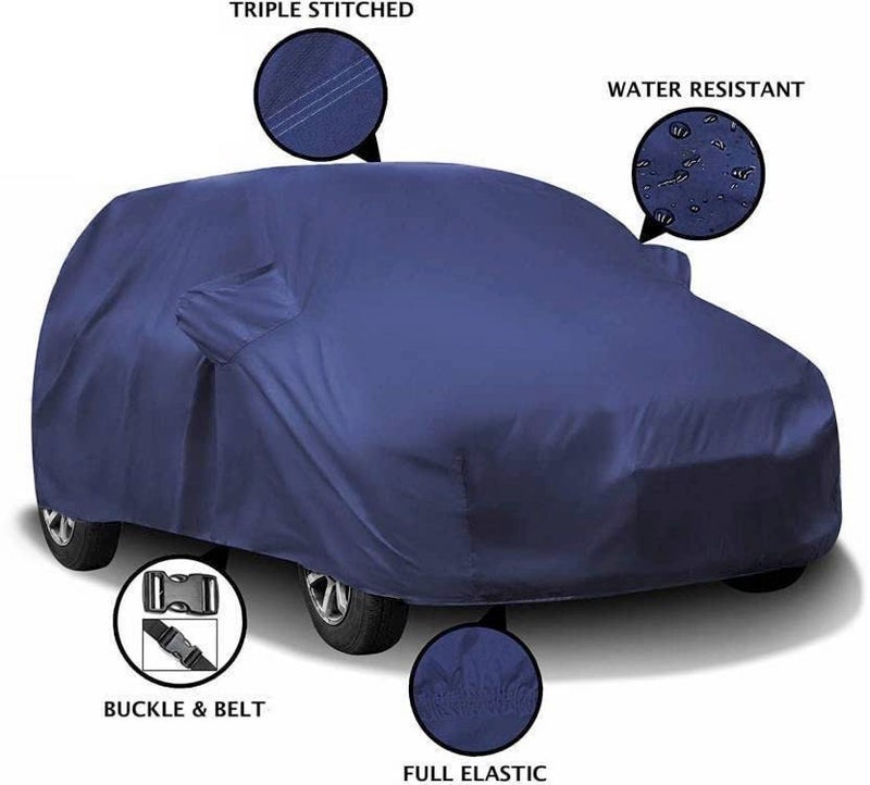 Carigiri 100% Rain Resistant | UV Protection | Dust Proof Blue Car Body Cover for Hyundai Eon(Triple Stitched,Mirror Pockets)(Models-2011, 2012, 2013, 2014, 2015, 2016, 2017, 2018, 2019, 2020, 2021) - Image 4