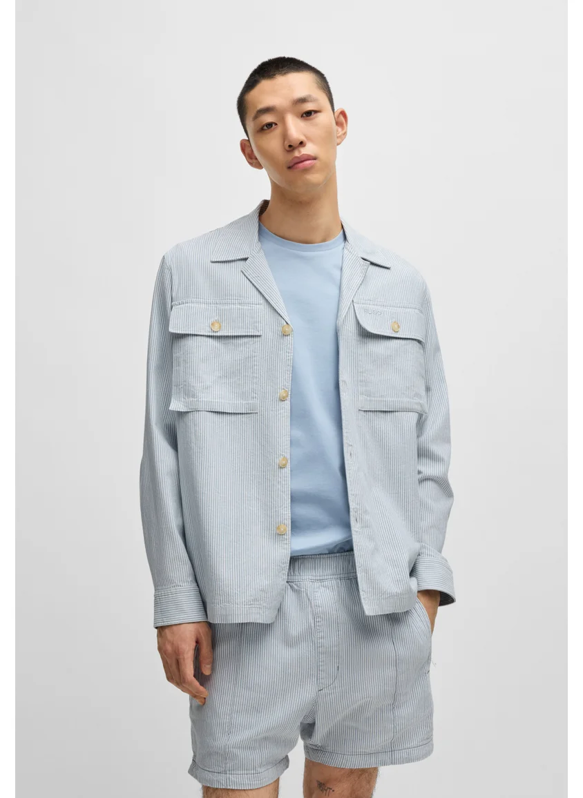 HUGO Oversized-fit overshirt in a striped Oxford cotton blend