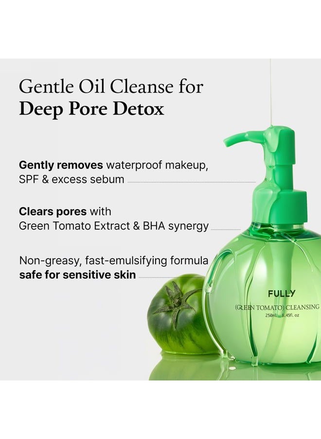 Fully Green Tomato Pore Cleansing Oil, Daily Oil Cleanser with BHA & Green Tomato for Makeup Removal, Sebum Control, Blackhead Removal for Sensitive Skin, Vegan Korean Skincare, 250ml - Image 3