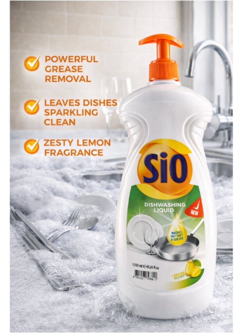 SIO Lemon Dishwashing Liquid 1350ml – Powerful Grease Removal with Fresh Lemon Scent - Image 1