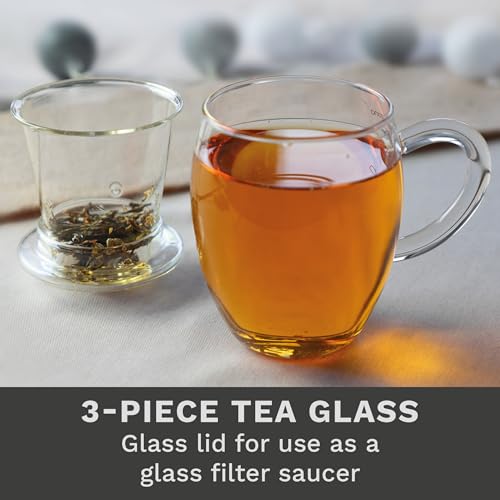 Creano Tea Glass with Infuser and Lid 400ml - Large Tea Cup - Microwave & Dishwasher Safe - Loose Leaf Tea Maker Gift Set - Image 3