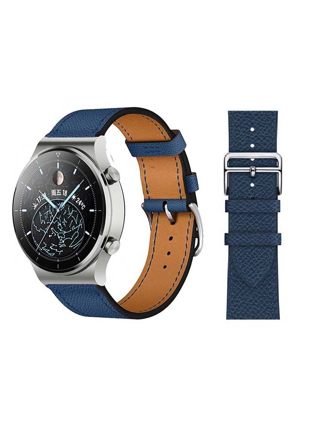 NIBEMINENT Genuine Leather Replacement Band For Huawei Watch GT2 Pro 22mm Royal Blue - Image 1