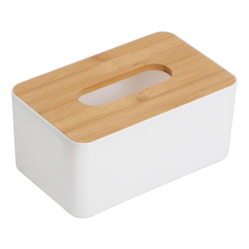 Onward Square Shape Wooden Cover Plastic Tissue Box Holder, Wooden Rectangular Tissue Box Holder for Storage on Bathroom Vanity, Countertop, Bedroom Dresser, Night Stand, Desk - Image 1