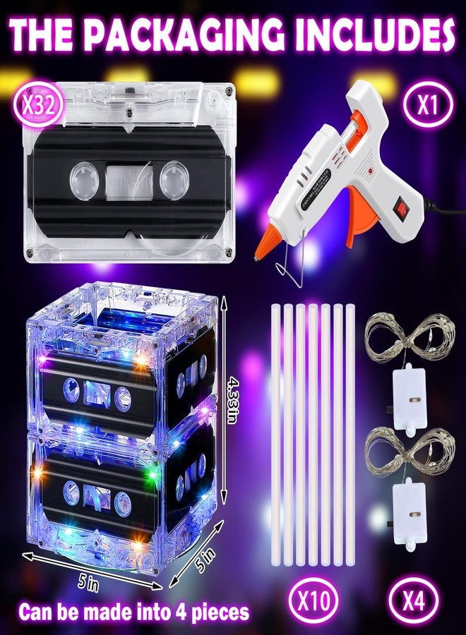 Relaxweex 4 Sets 80s 90s Glowing Cassette Tape Bucket Centerpiece 80s Party Supplies 90s Theme Birthday Party Favor Light Decoration for Music Theme Retro Hip Hop 1980 1990 Event - Image 2