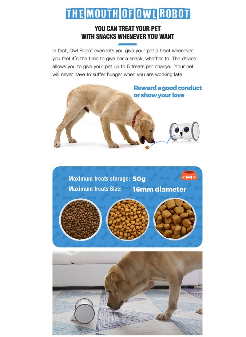 SKYMEE - Owl Robot with Camera and Pet Treat Dispenser Both Ways Communication to Pets Suitalbe for Dogs and Cats Owner Mobile Control via Phone APP Movable Camera HD and Night Vision - Image 1