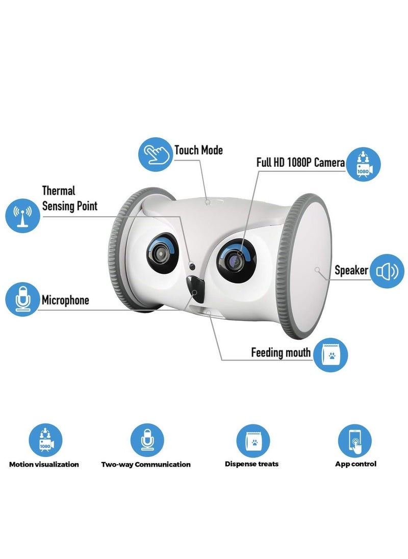 SKYMEE - Owl Robot with Camera and Pet Treat Dispenser Both Ways Communication to Pets Suitalbe for Dogs and Cats Owner Mobile Control via Phone APP Movable Camera HD and Night Vision - Image 1