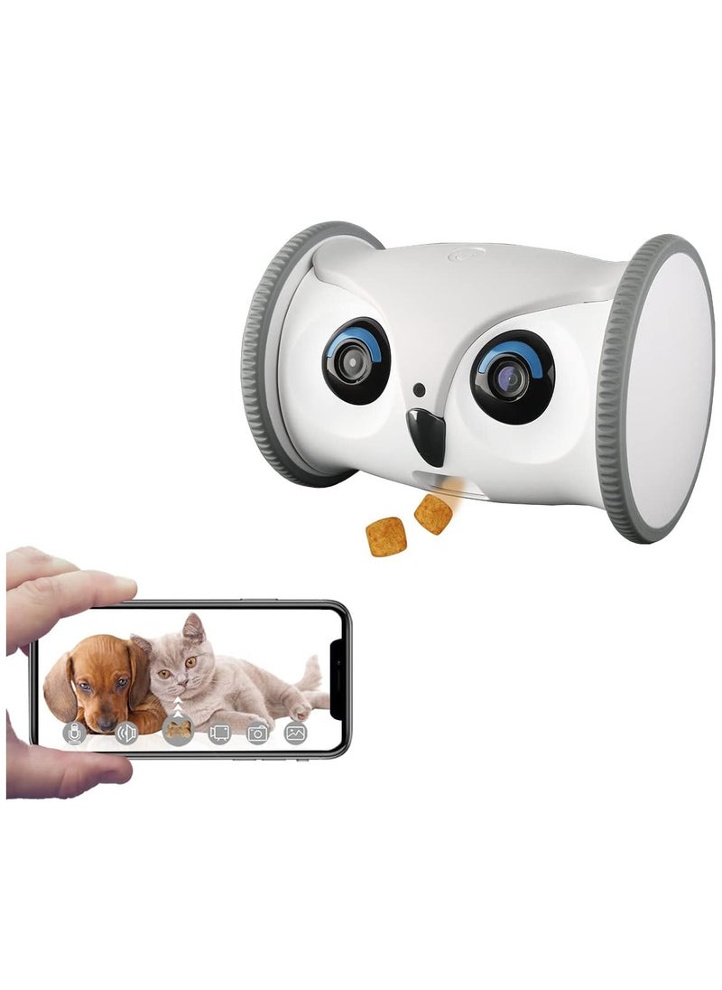 SKYMEE - Owl Robot with Camera and Pet Treat Dispenser Both Ways Communication to Pets Suitalbe for Dogs and Cats Owner Mobile Control via Phone APP Movable Camera HD and Night Vision - Image 1