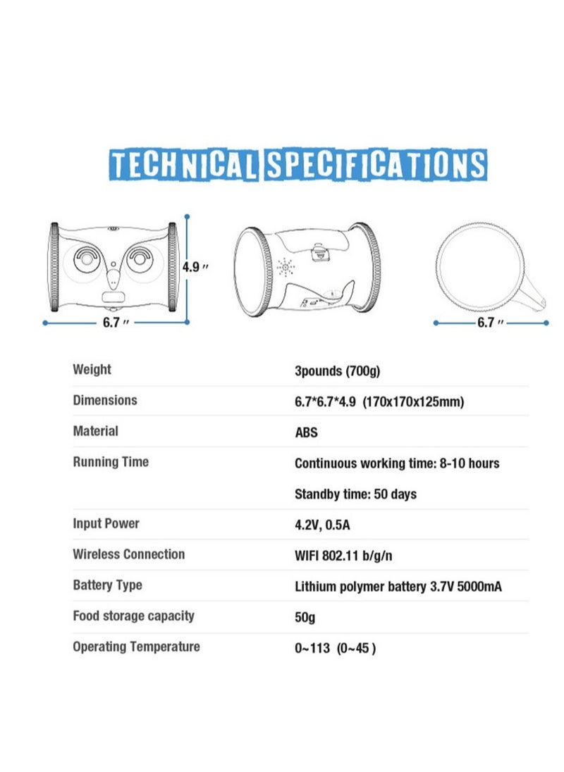 SKYMEE - Owl Robot with Camera and Pet Treat Dispenser Both Ways Communication to Pets Suitalbe for Dogs and Cats Owner Mobile Control via Phone APP Movable Camera HD and Night Vision - Image 1