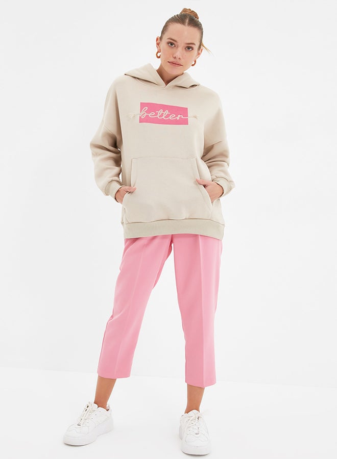 trendyol Stone Thick Fleece Inside, Embroidery Oversized/Wide Fit Hoodie, Knitted Sweatshirt with Pocket TWOAW22SW1855. - Image 5