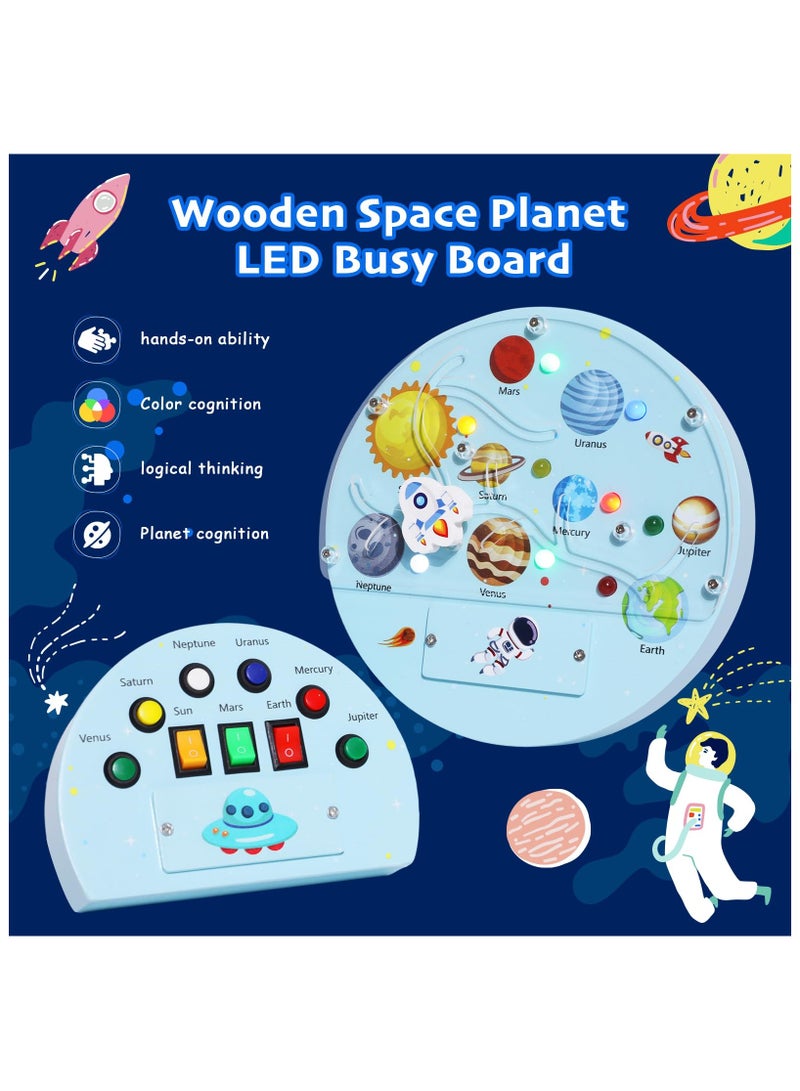 SYOSI Busy Board for Toddlers, Baby Busy Board, Space Theme Wooden Sensory Board, Travel Toys for Logical Hands-on, Skill Gift for 1 2 3 Years Old Boys Girls Christmas Birthday Children's Day - Image 2