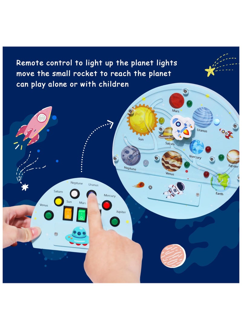 SYOSI Busy Board for Toddlers, Baby Busy Board, Space Theme Wooden Sensory Board, Travel Toys for Logical Hands-on, Skill Gift for 1 2 3 Years Old Boys Girls Christmas Birthday Children's Day - Image 4