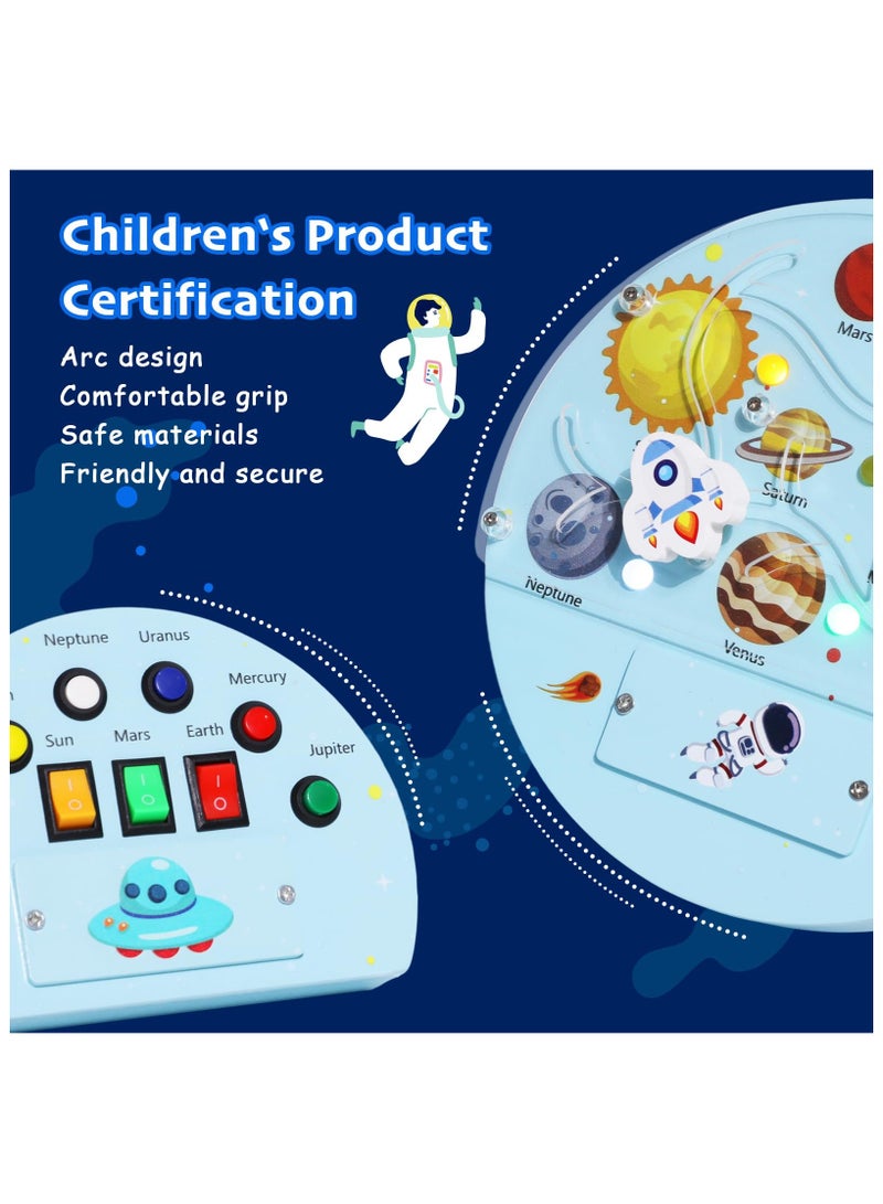 SYOSI Busy Board for Toddlers, Baby Busy Board, Space Theme Wooden Sensory Board, Travel Toys for Logical Hands-on, Skill Gift for 1 2 3 Years Old Boys Girls Christmas Birthday Children's Day - Image 3