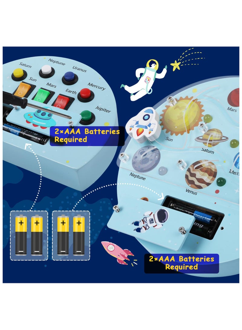 SYOSI Busy Board for Toddlers, Baby Busy Board, Space Theme Wooden Sensory Board, Travel Toys for Logical Hands-on, Skill Gift for 1 2 3 Years Old Boys Girls Christmas Birthday Children's Day - Image 5