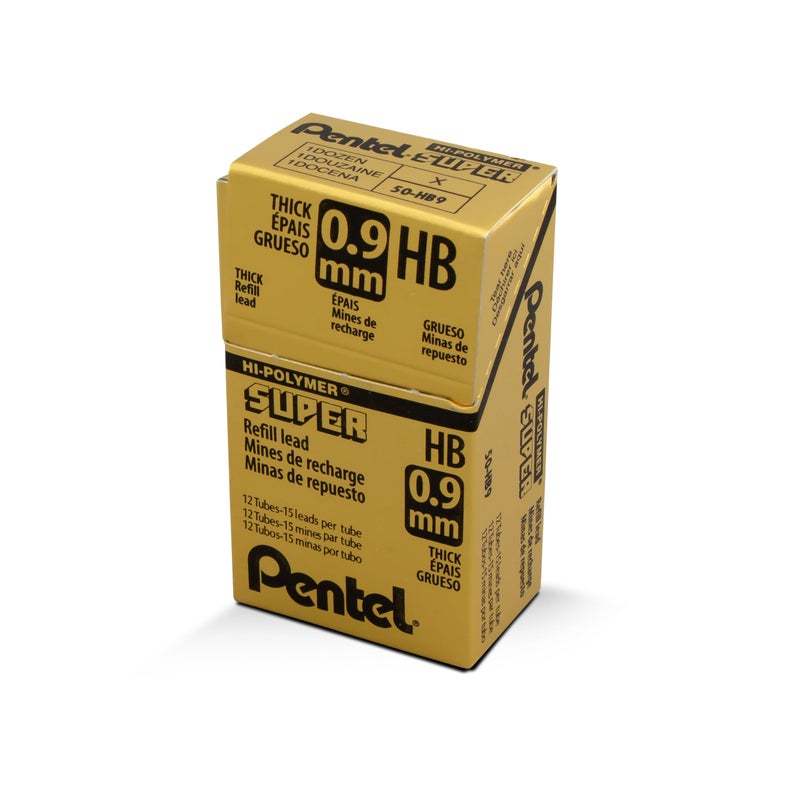 Pentel إعادة تعبئة قلم رصاص بنتل سوبر هاي بوليمر، (0.9 مم) سميك، HB، 180 قطعة من الرصاص، 12 أنبوب من الرصاص (50-9-HB) - Image 3
