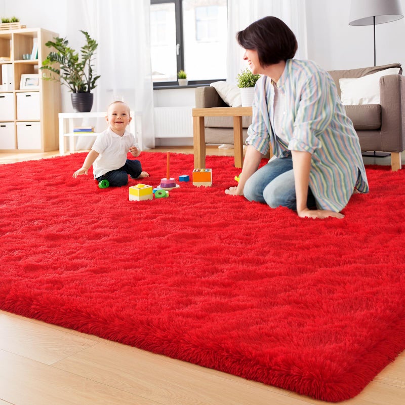 BENRON Fluffy Red Rugs for Living Room Bedroom 4x6, Soft Plush Fuzzy Shaggy Rugs for Kids Girls Boys Room Decor, Washable Indoor Floor Carpets - Image 5