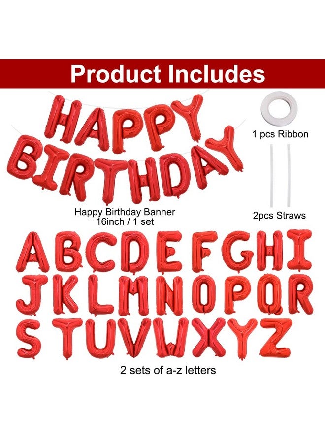 TONIFUL 65 Pcs 16 Inch Red Happy Birthday Balloons and 2 Sets A-Z Foil Letters Balloons DIY Personalized Phrase Banner for Birthday Celebration Halloween Thanksgiving Christmas Party Decorations - Image 2