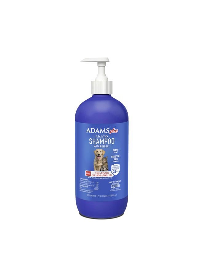ADAMS Plus Flea & Tick Shampoo with Precor for Cats, Kittens, Dogs & Puppies Over 12 Weeks Of Age |Sensitive Skin Flea Treatment |Kills Adult Fleas, Flea Eggs, Ticks, and Lice |24 Oz, Pump Included - Image 1