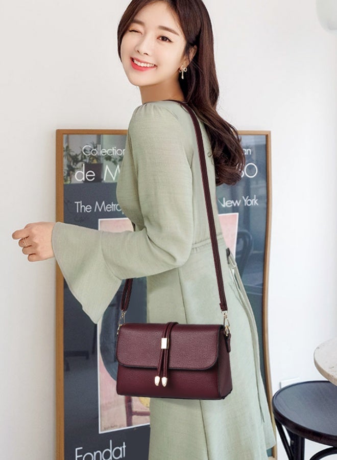 Women's Versatile PU Leather Shoulder Bag, Ladies Multi-pocket Crossbody Bag Sling Bag Side Bag, Daily Commuter/Banquet/Party/Campus Large-capacity Frequent Carrying Bag for Girls/Dtudents(Red)  - Image 2