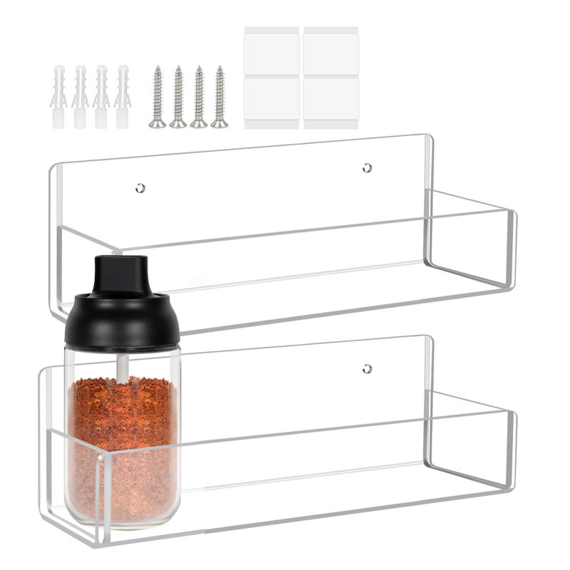 Acrylic Wall Mounted Spice Rack 9 Inch 2 Packs Kitchen Pantry Organizer - Image 2