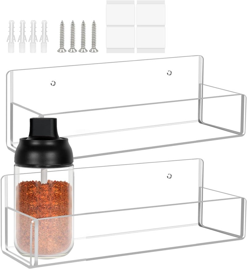 Acrylic Wall Mounted Spice Rack 9 Inch 2 Packs Kitchen Pantry Organizer - Image 1
