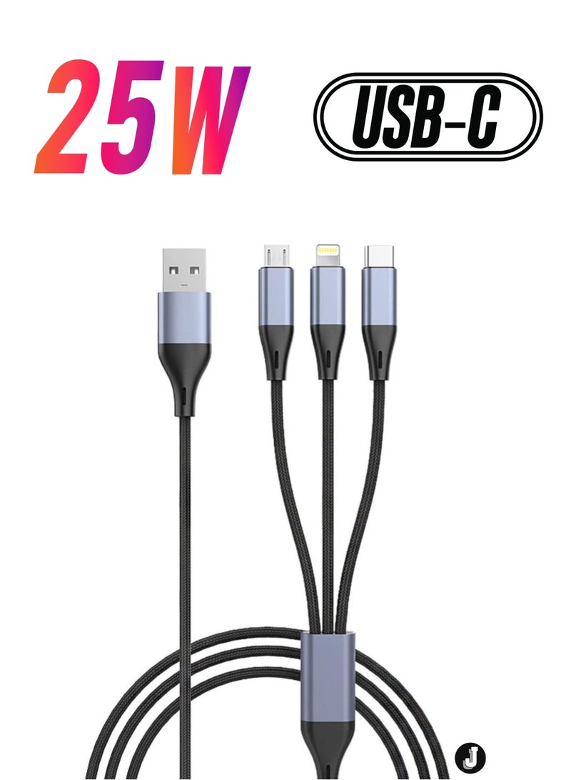 JAJEEK "3-in-1 USB Phone Charger Cable – 5A Fast Charging Braided Nylon Cord" - Image 1