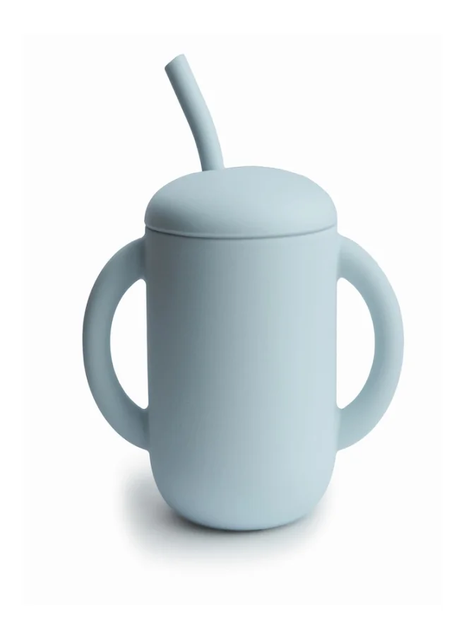 mushie Silicone Training Cup + Straw Powder Blue