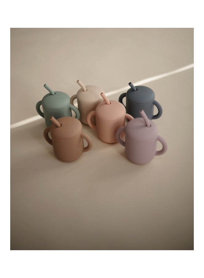 mushie Silicone Training Cup + Straw Powder Blue - Image 2
