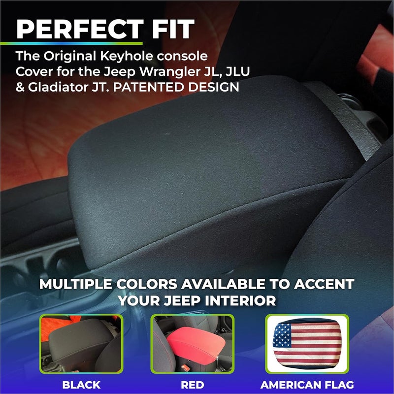 Koverz Neoprene Console Cover Armrest Pad with Keyhole Compatible with Jeep Wrangler JL JLU Gladiator JT Sahara Sport Rubicon Unlimited 2018 to Present - Black | See Install Notes & Video - Image 5