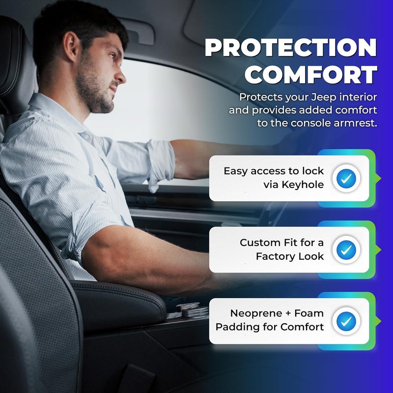 Koverz Neoprene Console Cover Armrest Pad with Keyhole Compatible with Jeep Wrangler JL JLU Gladiator JT Sahara Sport Rubicon Unlimited 2018 to Present - Black | See Install Notes & Video - Image 4