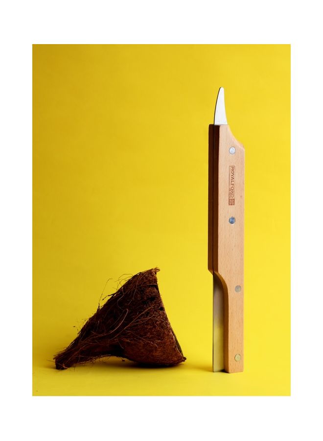 Royalford Coconut Cutter with Wooden Handle Coconut Driller Coconut Opener Knife Coconut Water Opener Helps Remove Coconut Flesh from Shell Coconut Splitter/Peeler/Scraper Silver/Brown - Image 3