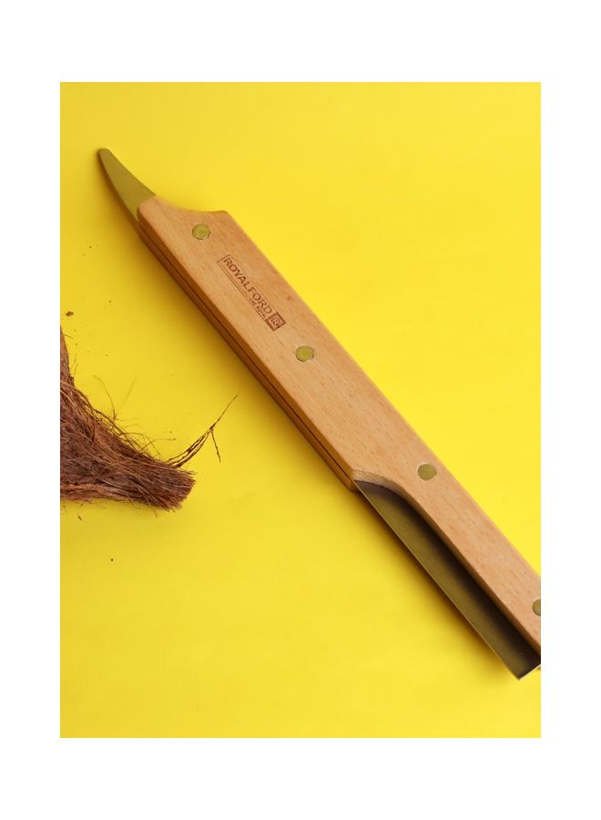 Royalford Coconut Cutter with Wooden Handle Coconut Driller Coconut Opener Knife Coconut Water Opener Helps Remove Coconut Flesh from Shell Coconut Splitter/Peeler/Scraper Silver/Brown - Image 2
