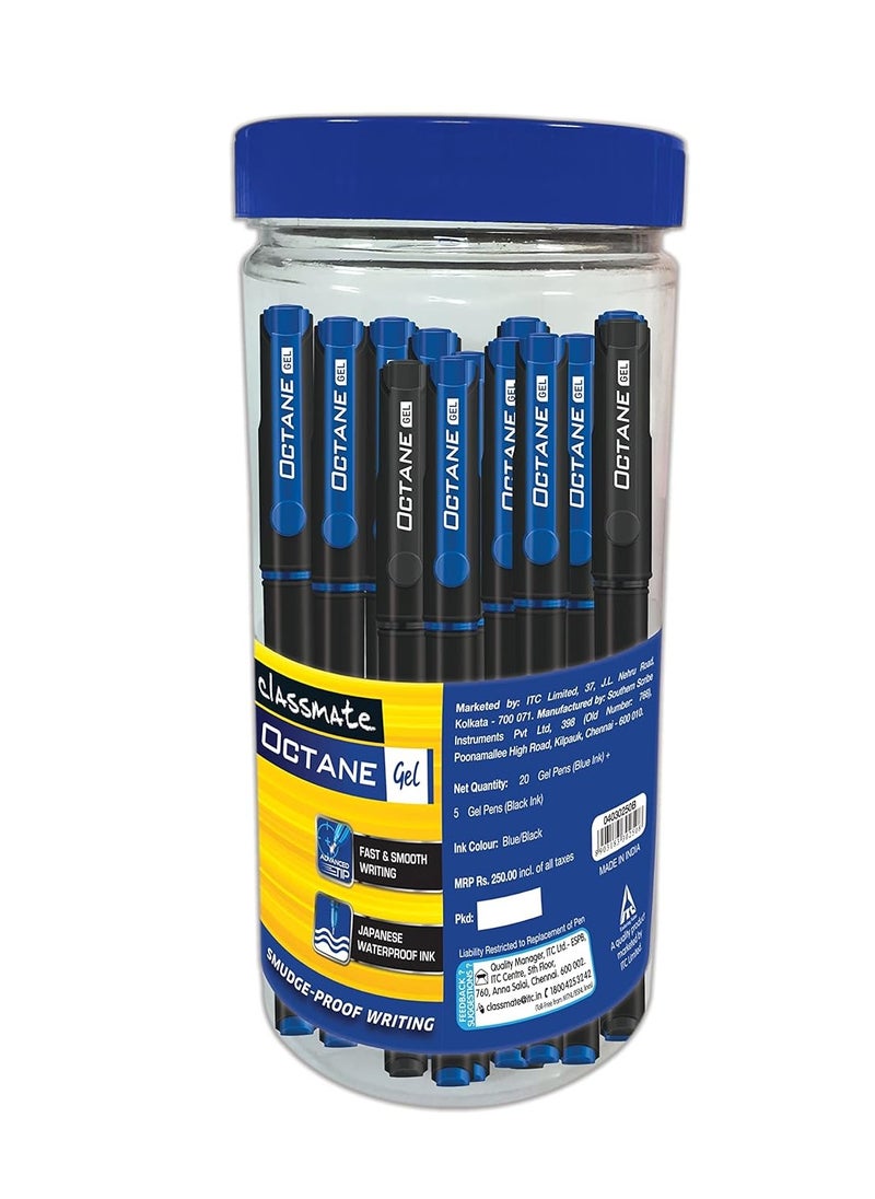 classmate Classmate octane- Blue and Black Gel Pens (Pack of 25)|Smooth Writing Pens|Water-Proof Ink for Smudge-Free writing|Preferred by Students for Exam & Class Notes|Study at Home Essentials  - Image 1